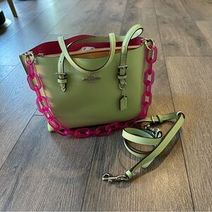 Coach Mollie 25 Tote in Silver/Pale Pistachio Pink Lining